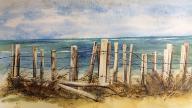Peinture intitulée "Sur la dune" par Evy Demaline, Œuvre d'art originale, Aquarelle