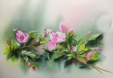 Картина под названием "Roses "Eglantine"" - Evy Demaline, Подлинное произведение искусства, Акварель