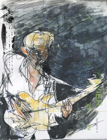 Drawing titled "musicien (guitarist…" by Isa Becker, Original Artwork