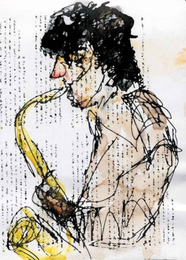 Drawing titled "musicien  R.Bonna" by Isa Becker, Original Artwork