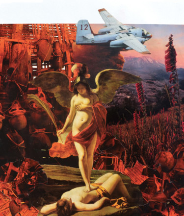Collages intitulée "LA DESCENTE DE L'OL…" par Manu Vielles, Œuvre d'art originale, Collages Monté sur Panneau de bois