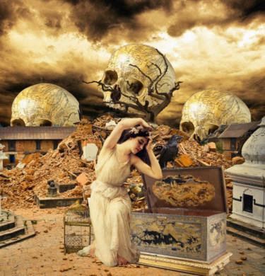 CRÉPUSCULE : LA BOÎTE DE PANDORE Collages intitulée "CRÉPUSCULE : LA BOÎ…" par Manu Vielles, Œuvre d'art originale, Collages