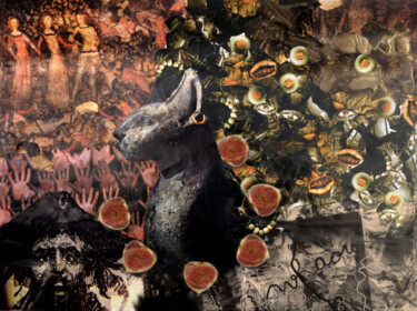 Collages titled "UN TOTEM À BUBASTIS" by Manu Vielles, Original Artwork, Collages