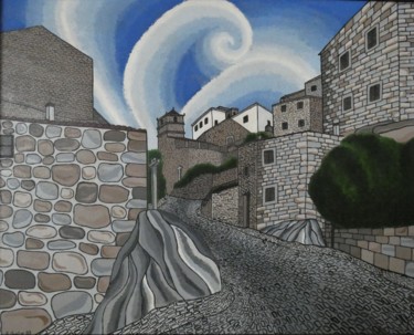 Painting titled "Rua de Monsanto" by Sandrine Gato, Original Artwork, Acrylic