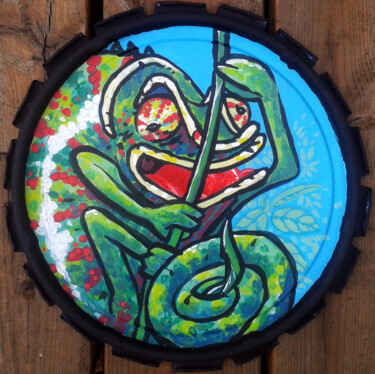 Painting titled "Caméléon" by Jean-François Hirsch, Original Artwork, Acrylic Mounted on Metal