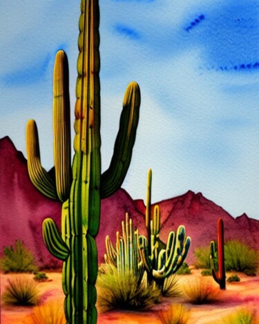 Digitale Kunst mit dem Titel "Desert Cacti" von Latifahafital, Original-Kunstwerk, 2D digitale Arbeit