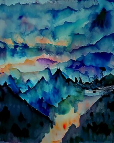 Digitale Kunst mit dem Titel "Mountainside" von Latifahafital, Original-Kunstwerk, Digitale Malerei