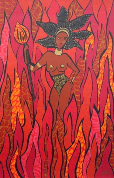 Peinture intitulée "Le feu" par Nathalie Latil, Œuvre d'art originale, Acrylique
