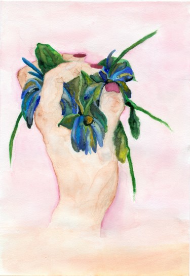 Painting titled "Flowers in her hand…" by Irina Ansimova, Original Artwork, Watercolor
