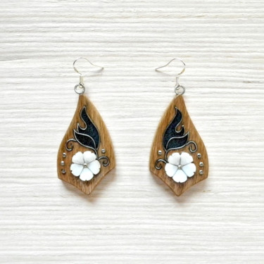 Design intitulada "Wooden earrings wit…" por Valerii Latyshev, Obras de arte originais, Jóias