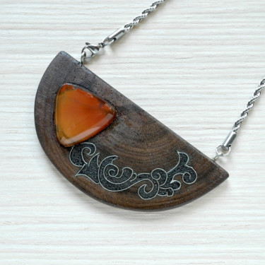 Design intitulada "Large wood necklace…" por Valerii Latyshev, Obras de arte originais, Jóias
