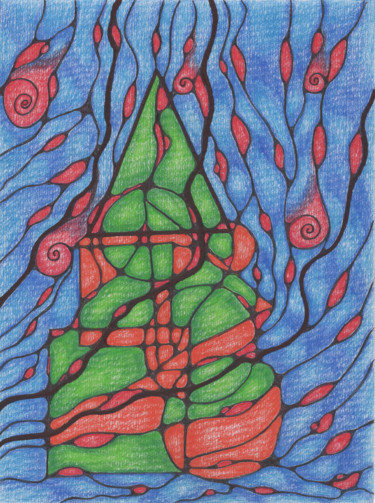 Dessin intitulée "Behind the Curtain" par Valerii Latyshev, Œuvre d'art originale, Crayon