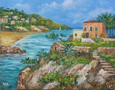 Peinture intitulée "La Côte d'Azur" par Lau Spigle, Œuvre d'art originale