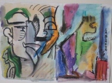 Schilderij getiteld "la blague" door Laudu, Origineel Kunstwerk, Gouache