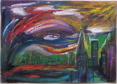 Peinture intitulée "Feu du ciel" par Laudu, Œuvre d'art originale, Gouache