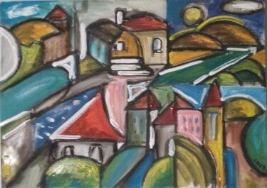 Pintura titulada "villages" por Laudu, Obra de arte original, Gouache