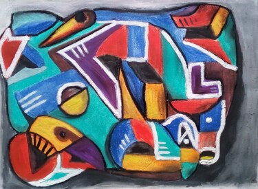 Malerei mit dem Titel "abstraction aux ois…" von Laudu, Original-Kunstwerk, Gouache