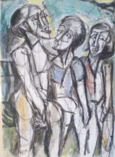 Dessin intitulée "la conversation" par Laudu, Œuvre d'art originale, Crayon