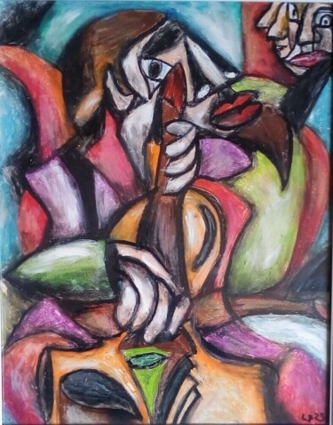 Drawing titled "Le violoncelliste" by Laudu, Original Artwork, Pastel
