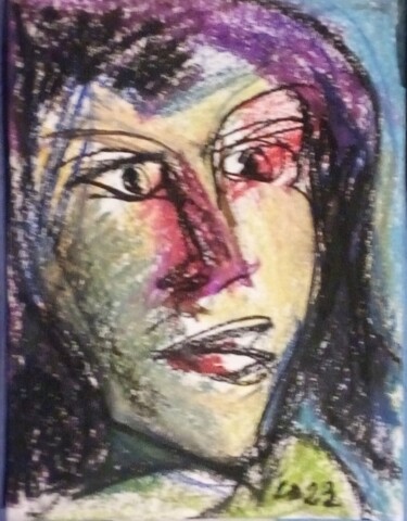 Drawing titled "visage 2" by Laudu, Original Artwork, Pastel