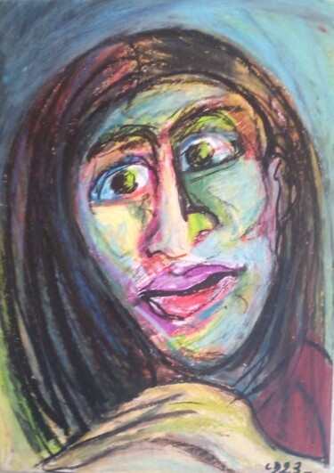 Drawing titled "visage 6" by Laudu, Original Artwork, Pastel