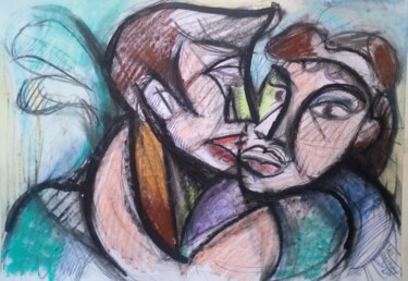Drawing titled "les amoureux" by Laudu, Original Artwork, Pastel
