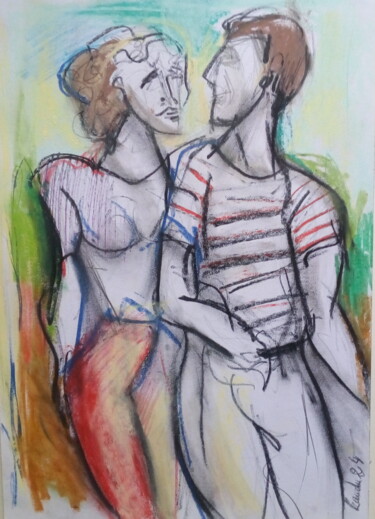 Drawing titled "les amoureux 2" by Laudu, Original Artwork, Pencil