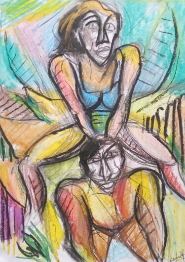 Drawing titled "on the beach USA 19…" by Laudu, Original Artwork, Pastel