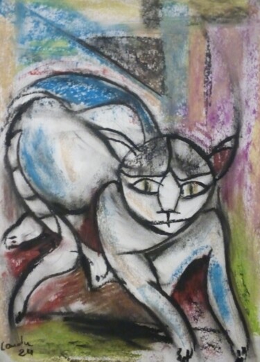 Dibujo titulada "chat sphinx" por Laudu, Obra de arte original, Pastel
