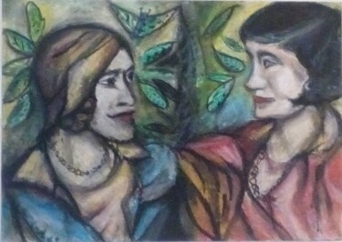 Рисунок под названием "conversazione" - Laudu, Подлинное произведение искусства, Пастель