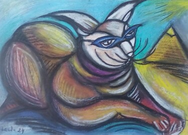 Рисунок под названием "chat degizeh" - Laudu, Подлинное произведение искусства, Пастель
