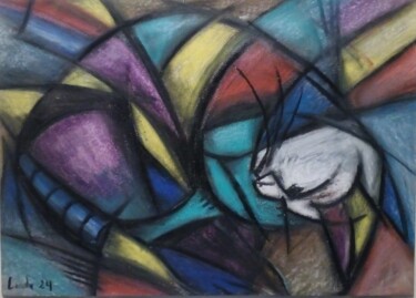 Рисунок под названием "Chat boule 2" - Laudu, Подлинное произведение искусства, Пастель