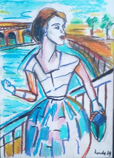Drawing titled "Paris,les quais 2" by Laudu, Original Artwork, Pastel