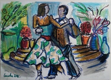 Desenho intitulada "Petite danse en ext…" por Laudu, Obras de arte originais, Pastel