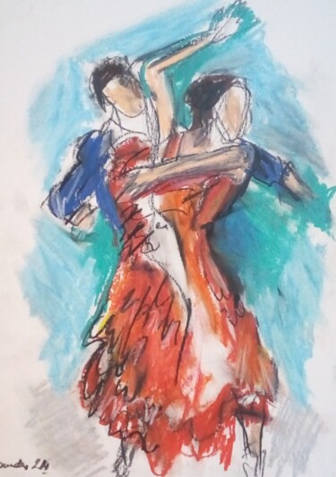 Drawing titled "Flamenco 1" by Laudu, Original Artwork, Pastel