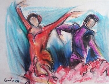 Dessin intitulée "Flamenco 4" par Laudu, Œuvre d'art originale, Pastel