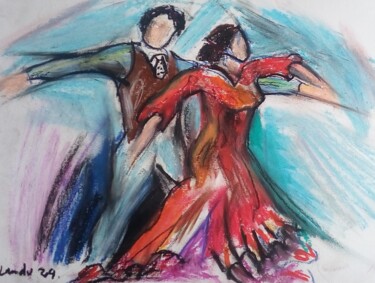 Desenho intitulada "Flamenco 5" por Laudu, Obras de arte originais, Pastel