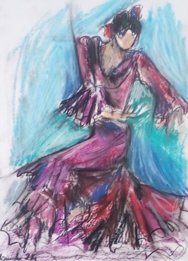Rysunek zatytułowany „Flamenco 6” autorstwa Laudu, Oryginalna praca, Pastel