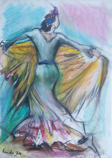 Dessin intitulée "Flamenco 7" par Laudu, Œuvre d'art originale, Pastel