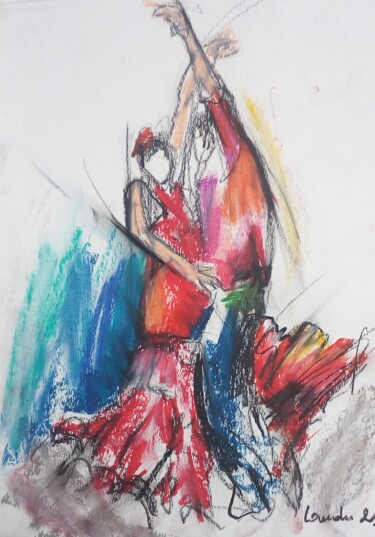 Dessin intitulée "Flamenco 10" par Laudu, Œuvre d'art originale, Pastel