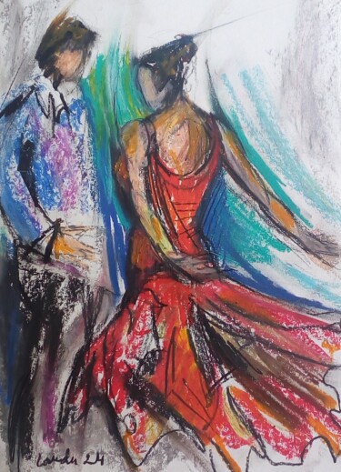 Desenho intitulada "Flamenco 11" por Laudu, Obras de arte originais, Pastel