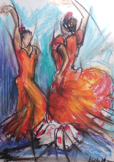 Dessin intitulée "Flamenco 17" par Laudu, Œuvre d'art originale, Pastel
