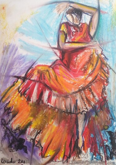 Desenho intitulada "Flamenco 18" por Laudu, Obras de arte originais, Pastel