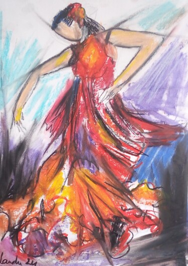 Dessin intitulée "Flamenco 20" par Laudu, Œuvre d'art originale, Pastel