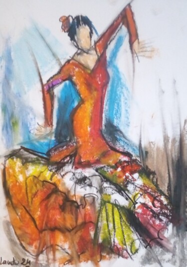 Dibujo titulada "Flamenco 23" por Laudu, Obra de arte original, Pastel
