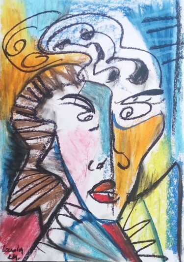 Desenho intitulada "La bourgeoise" por Laudu, Obras de arte originais, Pastel