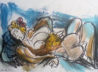 Dessin intitulée "La sieste" par Laudu, Œuvre d'art originale, Pastel