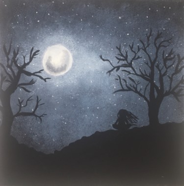 Peinture intitulée "Seul sous la lune" par Launova, Œuvre d'art originale, Acrylique