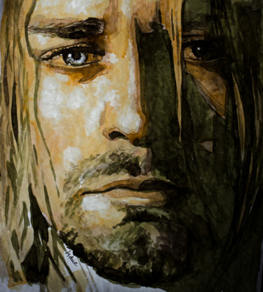 Painting titled "Kurt Cobain" by Laur Iduc, Original Artwork, Watercolor