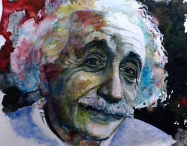 Painting titled "Einstein" by Laur Iduc, Original Artwork, Watercolor
